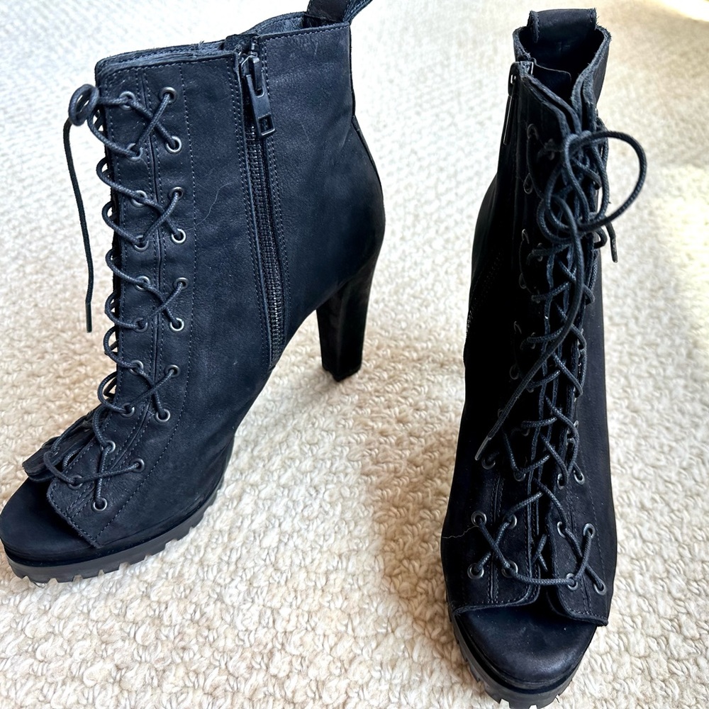 All Saints Side Zip PeepToe Ankle Boots, Black, Sz 9, Great Condition